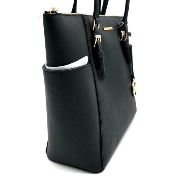 Michael Kors Large Charlotte Tote Bag Leather Black/Gold - Picture 4 of 12